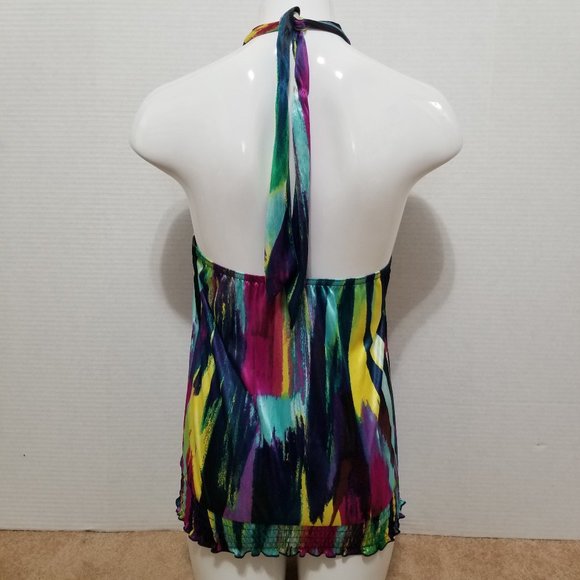 BCX top Small multicolor sleeveless halter colorful smocked bottom Y2K - Picture 3 of 11